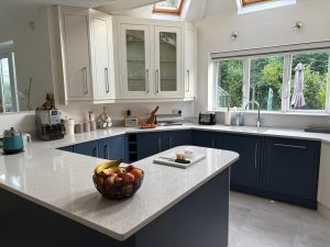 Hand Painted Kitchen Project: Kitchen after with striking blue contrast 4